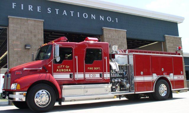 City of Aurora Fire Truck parked in front of Fire Station No. 1