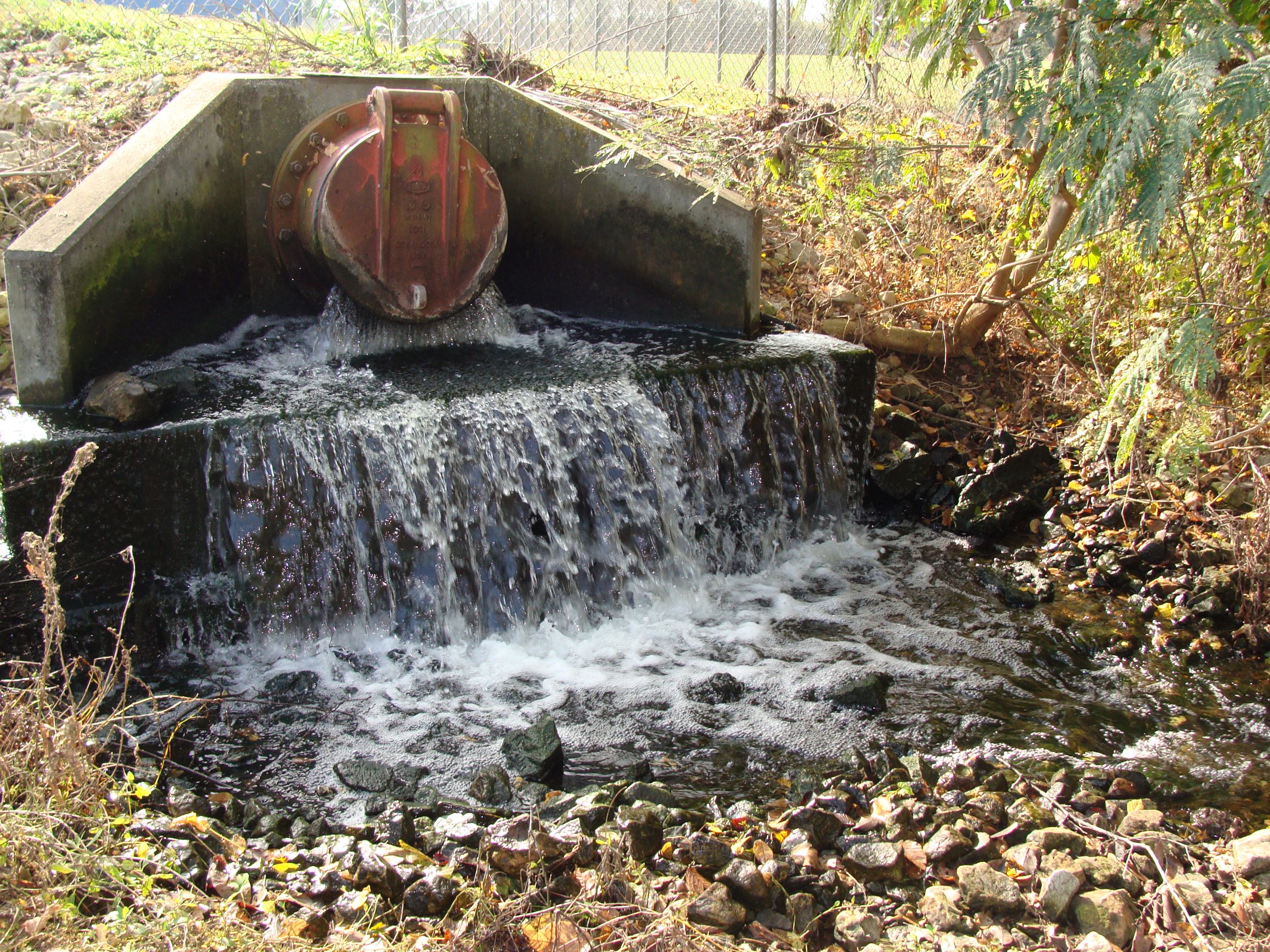 Water filtering down a wall into rocks