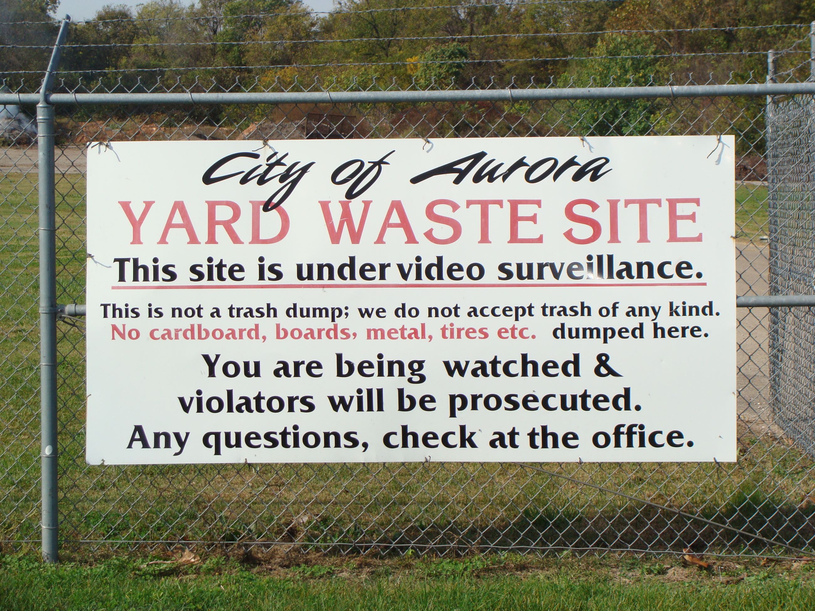 City of Aurora Yard Waste Site sign